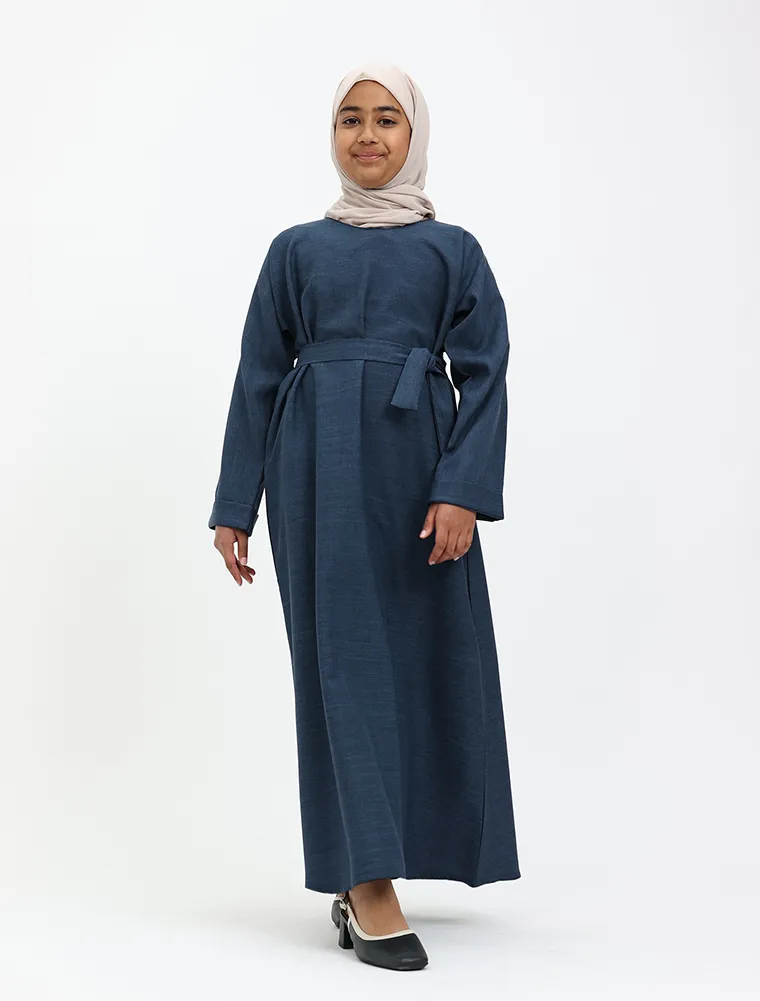 Navy Linen Girls Abaya
